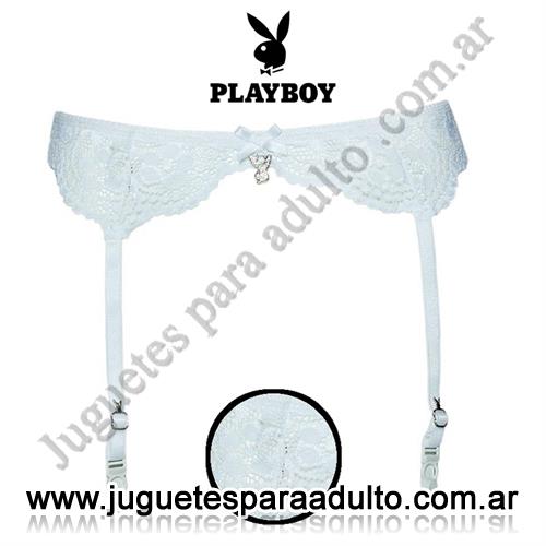 Lencería femenina, , Portaligas premium blanco Playboy