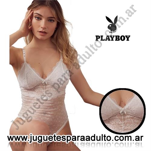 Lencería femenina, , Body blanco semi transparente playboy premium