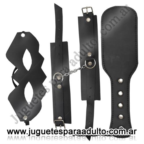 CUEROS ERóTICOS, Inmovilizadores sado, Kit de cuero Esposas + Antifaz + Fusta negro Cueros eróticos, Inmovilizadores sado, Kit de cuero Esposas + Antifaz + Fusta negro