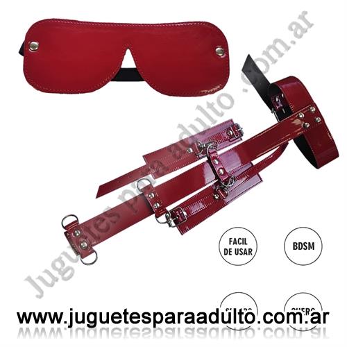 CUEROS ERóTICOS, Inmovilizadores sado, Kit de ecocuero rojo inmobilizador con esposas y antifaz Cueros eróticos, Inmovilizadores sado, Kit de ecocuero rojo inmobilizador con esposas y antifaz