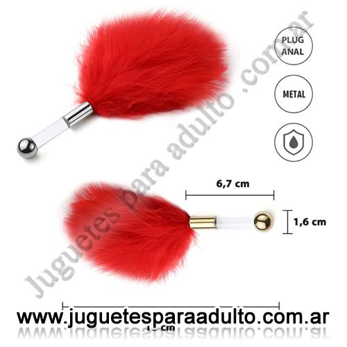 Accesorios, Juegos eroticos, Cosquillero de plumas Rojo con mango plateado