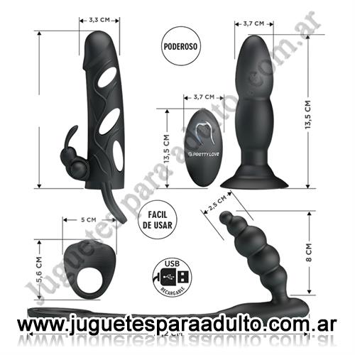 Especificos, Kits, Kit de accesorios: Funda, anillo y doble dilatador anal con vibrador