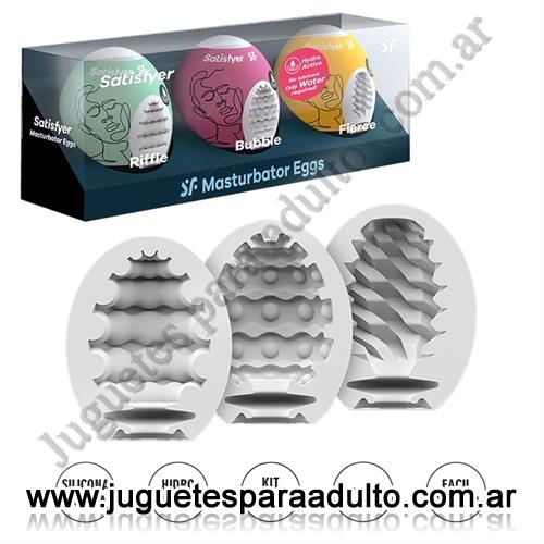 Estimuladores, Muñecas inflables y vaginas, Set de 3 Huevos Masturbadores Texturizados (Riffle, Bubble, Fierce)