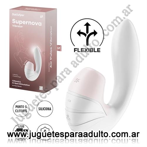 Marcas Importadas, Satisfyer, Supernova white succionador de clitoris con estimulacion de punto G y carga USB